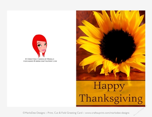Happy Thanksgiving Sunflower D2 Cut & Fold 5x7 Greeting Card