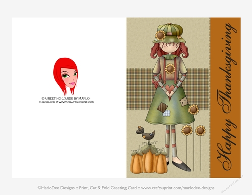 Happy Thanksgiving Country Girl D1 Cut & Fold 5x7 Greeting Card