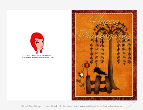 Happy Thanksgiving Prim Scene Cut & Fold 5x7 Greeting Card