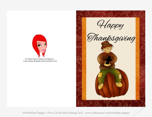 Happy Thanksgiving Scarecrow on Pumpkin Cut & Fold 5x7 Greeting Card