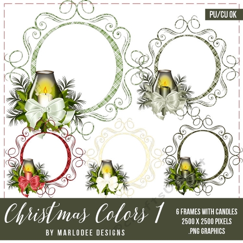 Christmas Colors 1 - Curly Round Plaid Frames with Candles