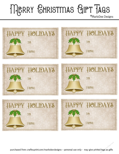 Happy Holidays Gift Tags - Golden Bell Design 