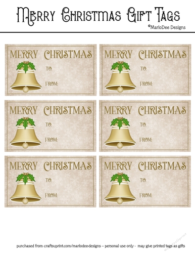 Merry Christmas Gift Tags - Golden Bell Design 