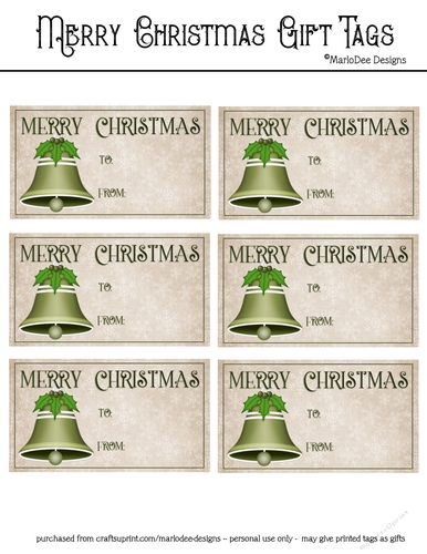 Merry Christmas Gift Tags - Green Bell Design 
