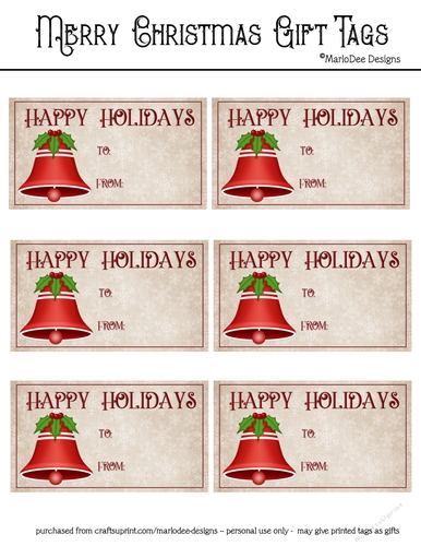 Happy Holidays Gift Tags - Red Bell Design 