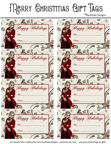 Happy Holidays Gift Tags - Christmas Fantasy Woman Design 1 