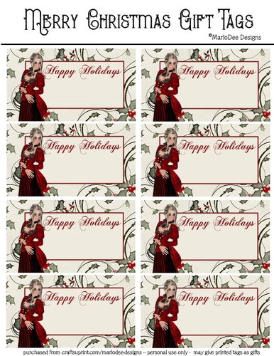 Happy Holidays Gift Tags - Christmas Fantasy Woman Design 2 