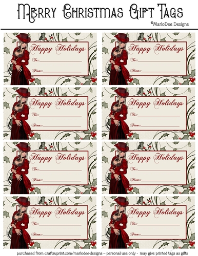 Happy Holidays Gift Tags - Christmas Fantasy Woman Design 3