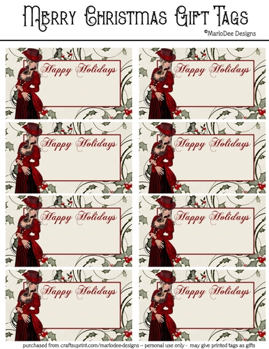 Happy Holidays Gift Tags - Christmas Fantasy Woman Design 4