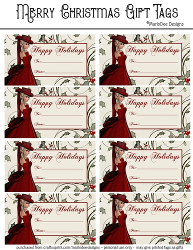 Happy Holidays Gift Tags - Christmas Fantasy Woman Design 5