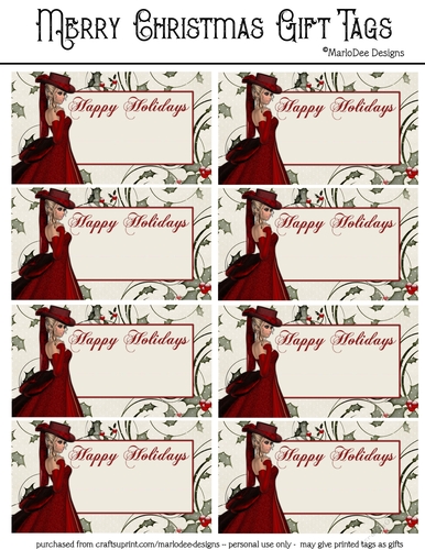 Happy Holidays Gift Tags - Christmas Fantasy Woman Design 6