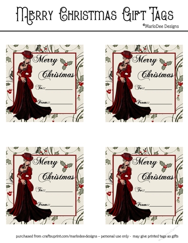 Merry Christmas Large Gift Tags - Christmas Fantasy Woman Design 1