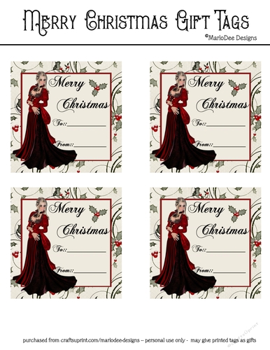 Merry Christmas Large Gift Tags - Christmas Fantasy Woman Design 2