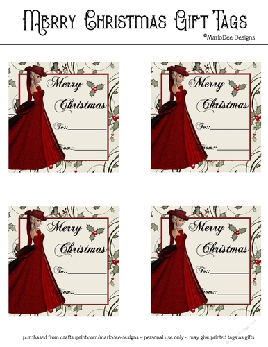 Merry Christmas Large Gift Tags - Christmas Fantasy Woman Design 3