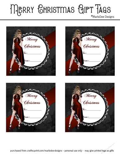 Merry Christmas Large Gift Tags - Christmas Fantasy Sexy Woman Design 1