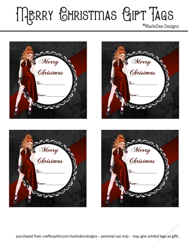 Merry Christmas Large Gift Tags - Christmas Fantasy Sexy Woman Design 2