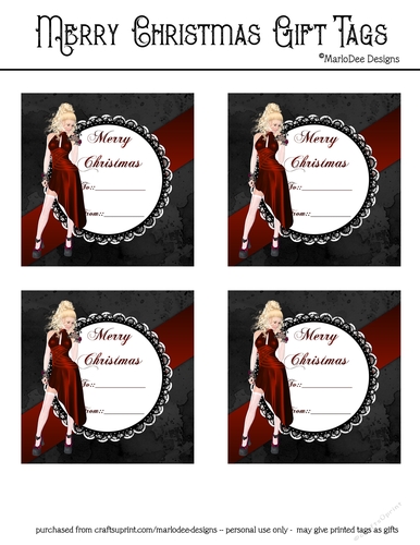 Merry Christmas Large Gift Tags - Christmas Fantasy Sexy Woman Design 3