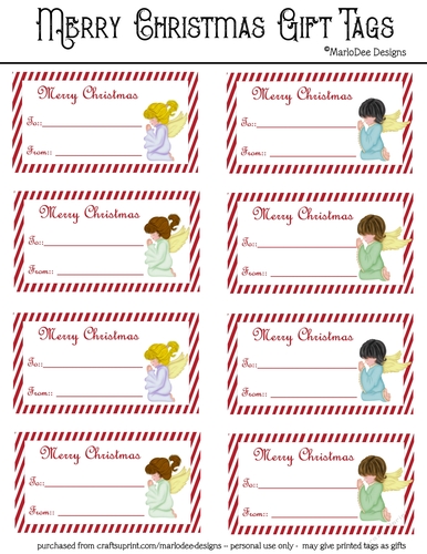 Merry Christmas Gift Tags - Little Praying Angels Sheet 1 