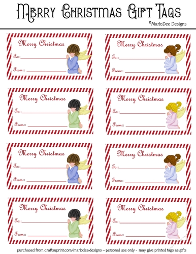 Merry Christmas Gift Tags - Little Praying Angels Sheet 2 