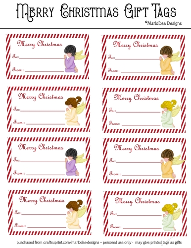 Merry Christmas Gift Tags - Little Praying Angels Sheet 4