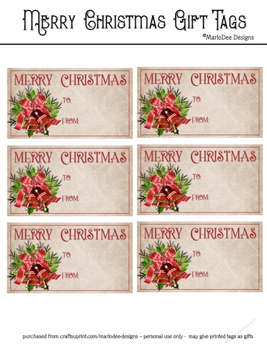 Merry Christmas Gift Tags - Red Holiday Bells Design 1