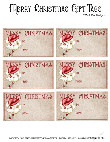 Merry Christmas Gift Tags - Little Bird with Red Hat Design 1
