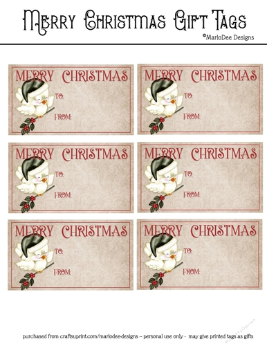 Merry Christmas Gift Tags - Little Bird with Green Hat Design 1