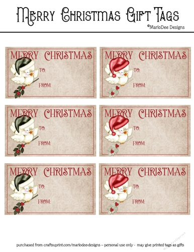 Merry Christmas Gift Tags - Little Birds Mix Hats