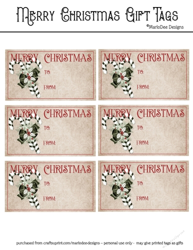 Merry Christmas Gift Tags - Green Candy Cane Design 1