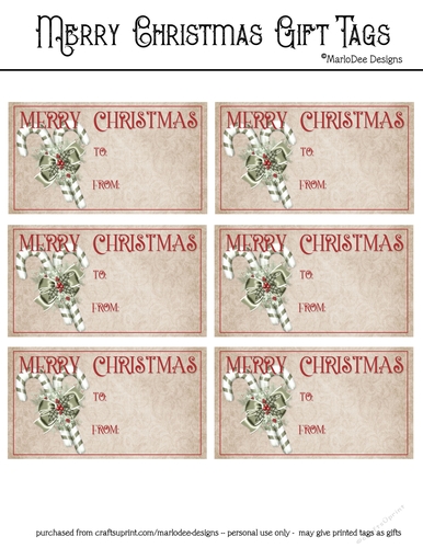 Merry Christmas Gift Tags - Green Candy Cane Design 2