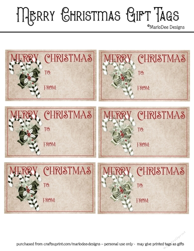 Merry Christmas Gift Tags - Green Candy Canes