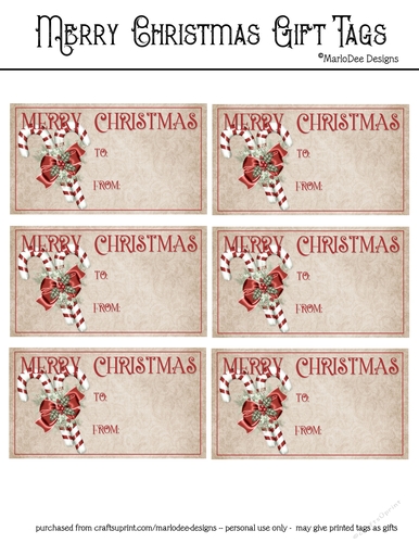 Merry Christmas Gift Tags - Red Candy Canes Design 1