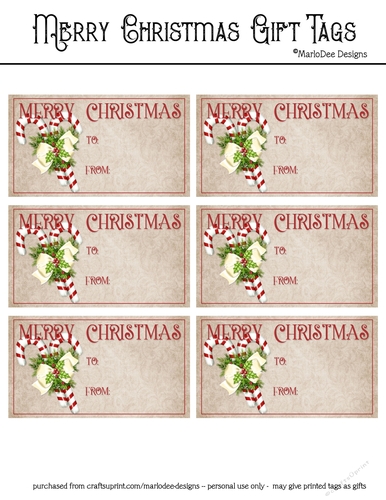 Merry Christmas Gift Tags - Red Candy Cane Design 2