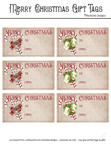 Merry Christmas Gift Tags - Red Candy Canes