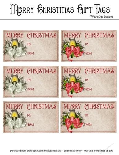 Merry Christmas Gift Tags - Lantern with Green & Red Candles