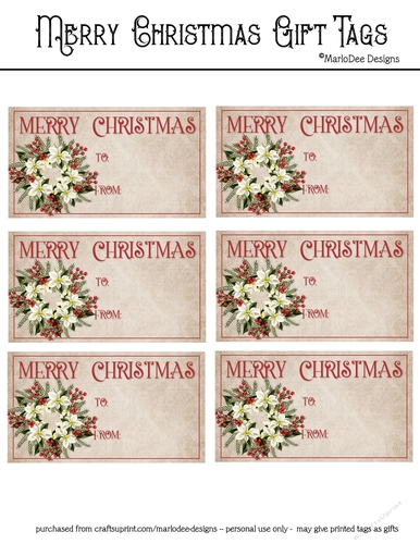 Merry Christmas Gift Tags - Off White Poinsettia Flower Wreath