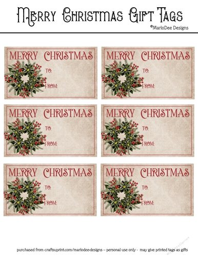 Merry Christmas Gift Tags - Dark Green Poinsettia Flower Wreath