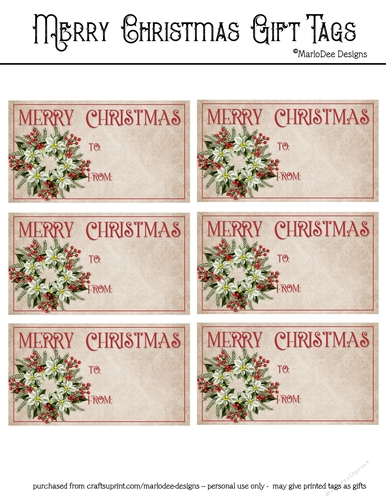 Merry Christmas Gift Tags - Light Green Poinsettia Flower Wreath