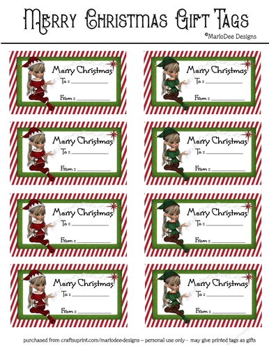Merry Christmas Gift Tags - Fantasy Girl Elves Design 1 