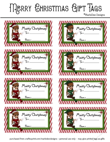 Merry Christmas Gift Tags - Fantasy Girl Elves Design 2 