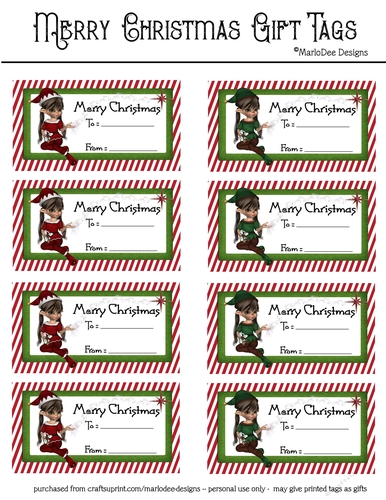 Merry Christmas Gift Tags - Fantasy Girl Elves Design 3 
