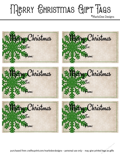 Merry Christmas Gift Tags - Green Snowflake 