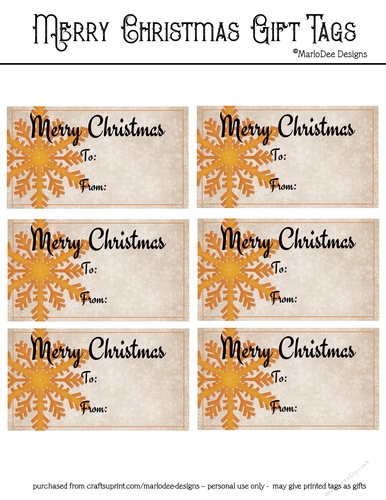 Merry Christmas Gift Tags - Orange Snowflake 