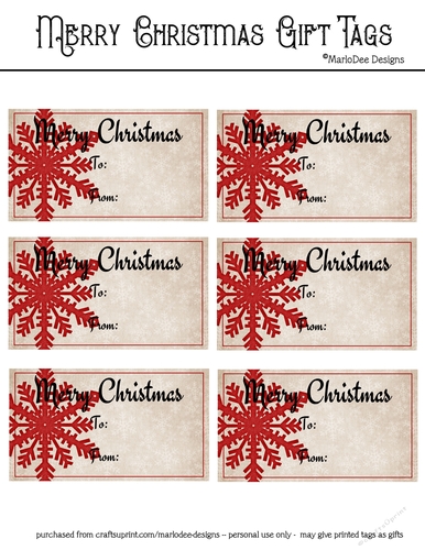 Merry Christmas Gift Tags - Red Snowflake 