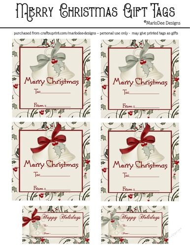 Merry Christmas Gift Tags - Holiday Bells 
