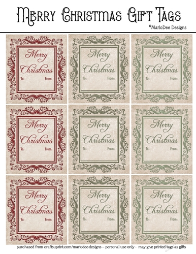 Merry Christmas Gift Tags - Elegant Red and Green Frame Design