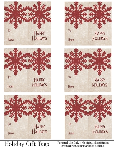 Happy Holidays Gift Tags - Red Snowflake Folding Design