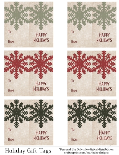 Happy Holidays Gift Tags - Red & Green Snowflakes Folding Design
