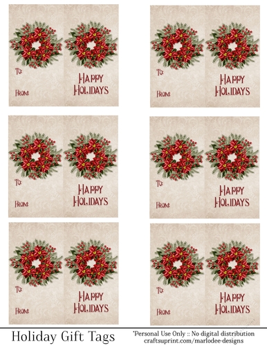 Happy Holidays Gift Tags - Red Wreath Folding Design