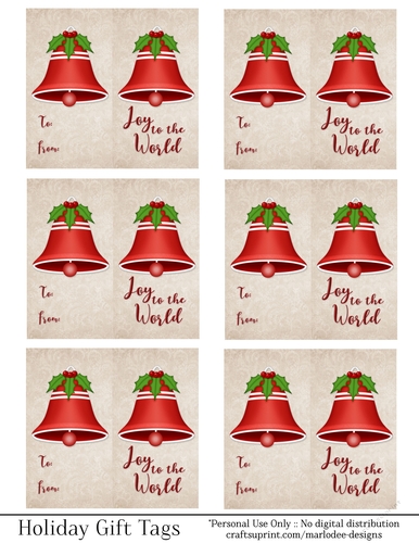Joy to the World Gift Tags - Red Bell - Folding Design